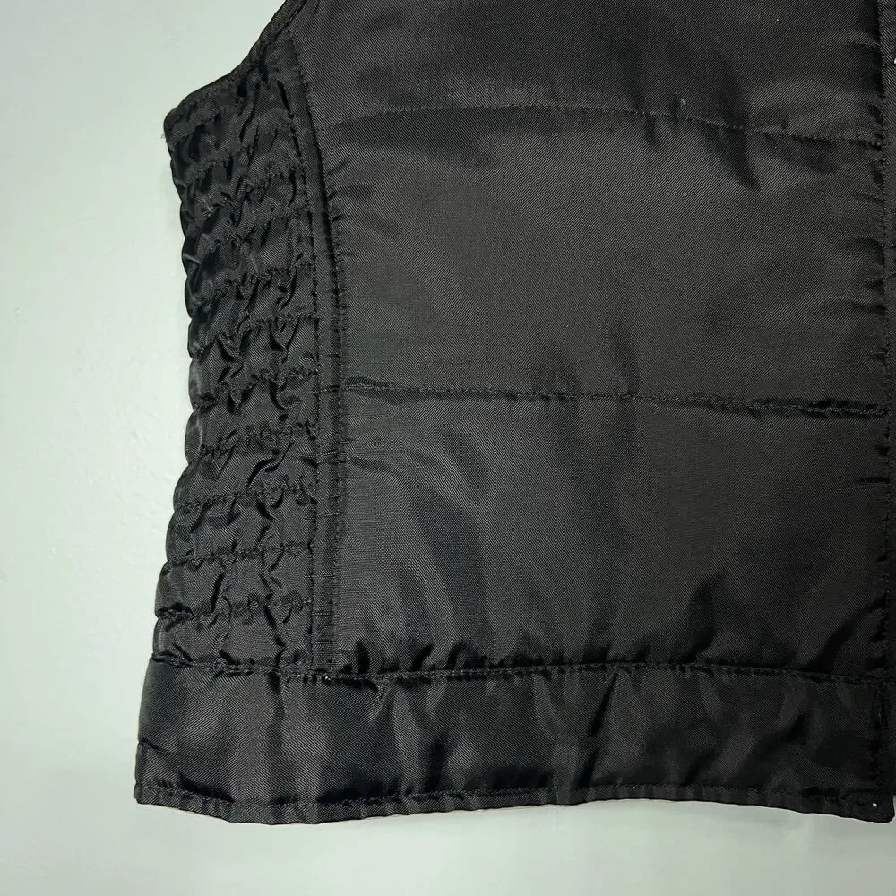 Vintage 90s Mens Size Medium Black Quilted Nylon Zip Vest Silver Lining Catalina